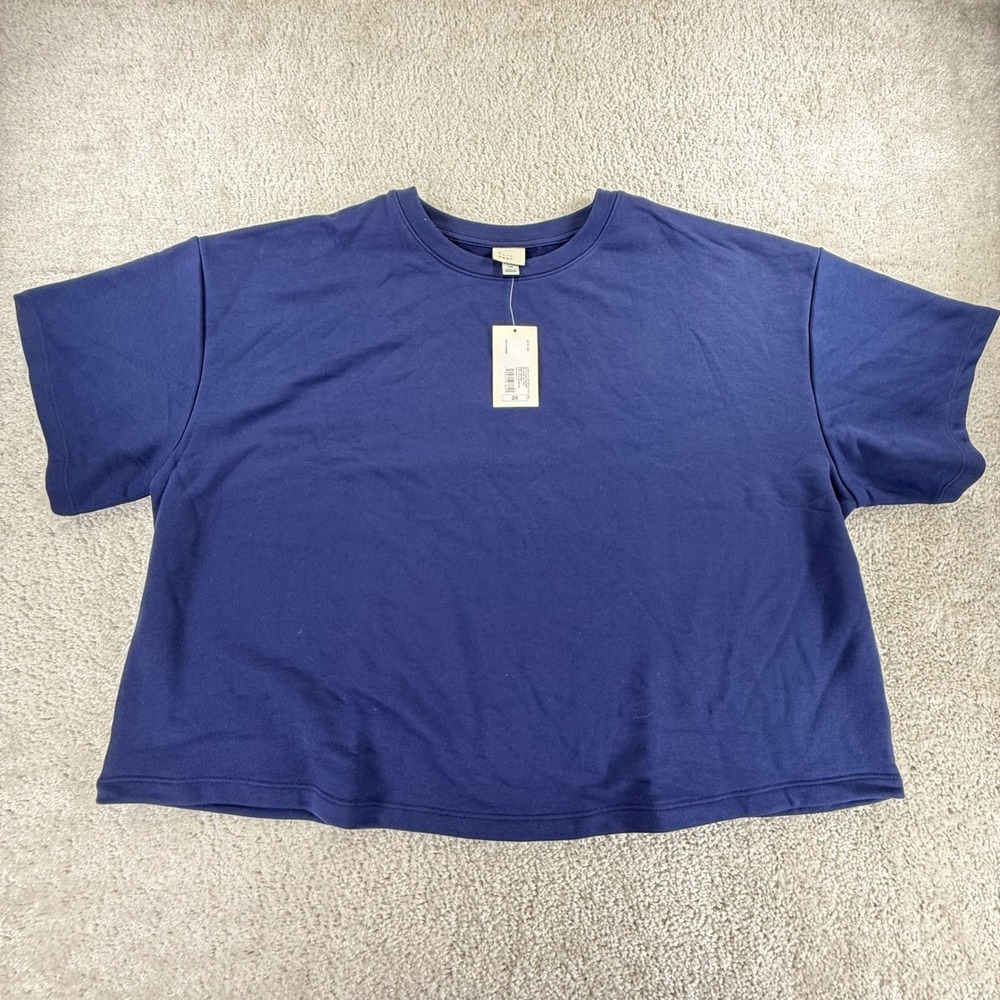 A New Day Womens Navy Blue Short Sleeve Boxy Cropped Sweatshirt Plus Size 2X NEW
